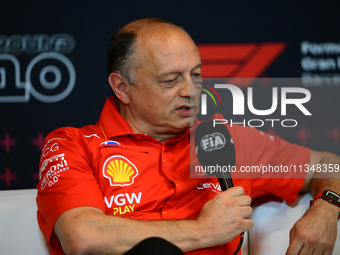 Frederic Vasseur of Scuderia Ferrari is speaking during the official team principal press conference of the Spanish GP, the 10th round of th...