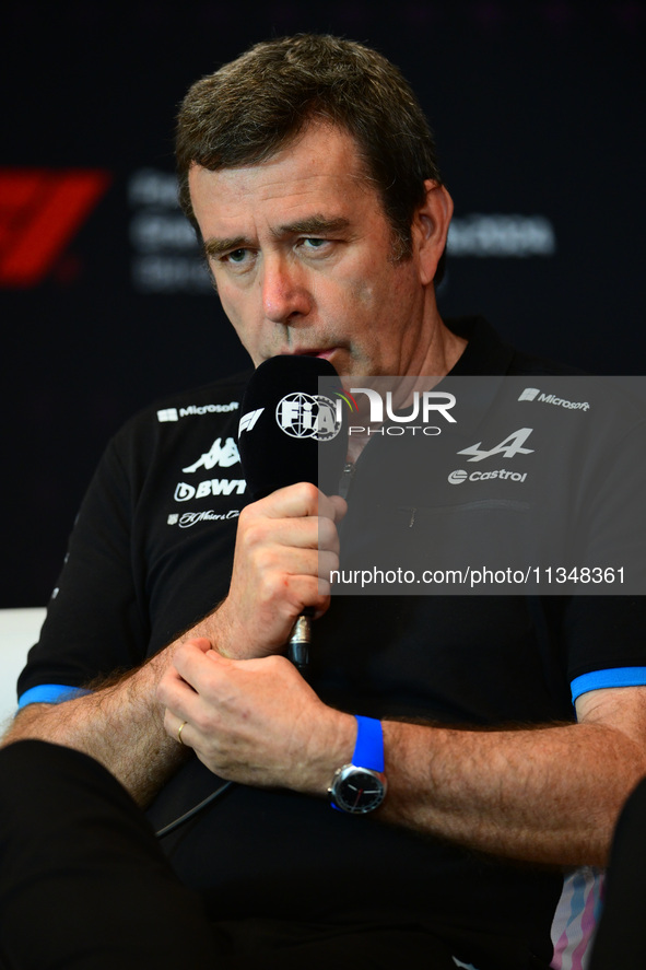 Bruno Famin of Alpine F1 Team is speaking during the official team principal press conference of the Spanish GP, the 10th round of the Formu...