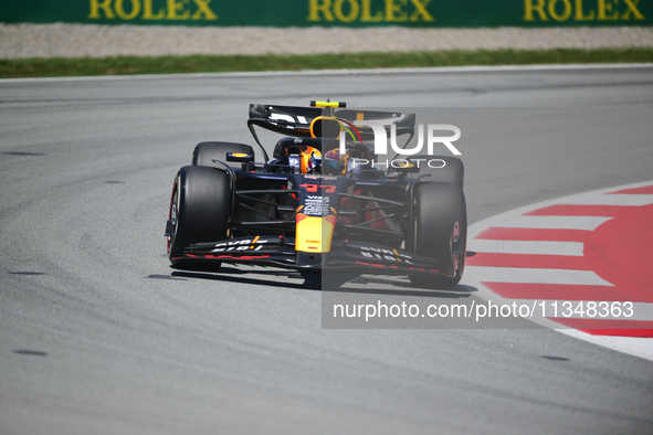 Sergio Perez of Red Bull Racing Honda is driving his single-seater during free practice of the Spanish GP, the 10th round of the Formula 1 W...