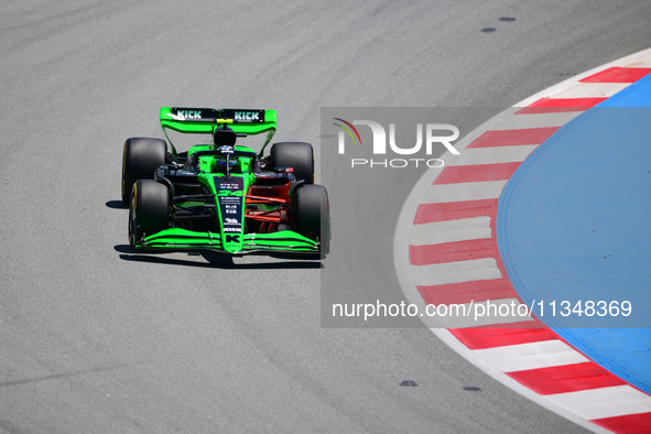 Guanyu Zhou of Stake F1 Team KICK Sauber is driving his single-seater during free practice of the Spanish GP, the 10th round of the Formula...