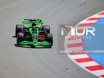 Guanyu Zhou of Stake F1 Team KICK Sauber is driving his single-seater during free practice of the Spanish GP, the 10th round of the Formula...