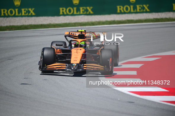 Lando Norris of the McLaren F1 Team is driving his single-seater during free practice of the Spanish GP, the 10th round of the Formula 1 Wor...