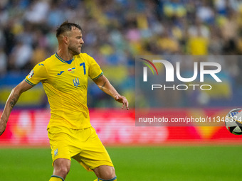 Andriy Yarmolenko of Ukraine is controlling the ball  during the UEFA EURO 2024 group stage match between Slovakia and Ukraine at Dusseldorf...