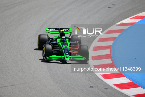 Guanyu Zhou of Stake F1 Team KICK Sauber is driving his single-seater during free practice of the Spanish GP, the 10th round of the Formula...