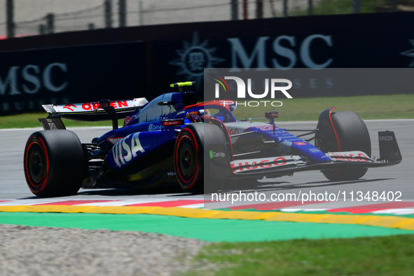 Yuki Tsunoda of Visa Cash-Up Racing Bulls is driving his single-seater during free practice of the Spanish GP, the 10th round of the Formula...