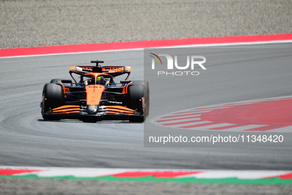 Oscar Piastri of McLaren F1 Team is driving his single-seater during free practice of the Spanish GP, the 10th round of the Formula 1 World...