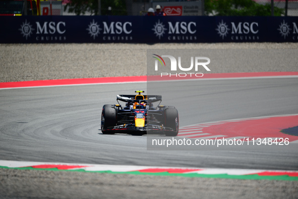 Sergio Perez of Red Bull Racing Honda is driving his single-seater during free practice of the Spanish GP, the 10th round of the Formula 1 W...