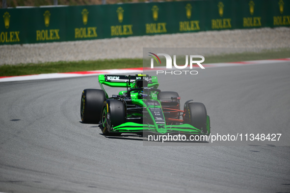 Guanyu Zhou of Stake F1 Team KICK Sauber is driving his single-seater during free practice of the Spanish GP, the 10th round of the Formula...