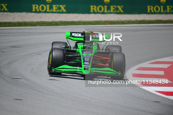 Guanyu Zhou of Stake F1 Team KICK Sauber is driving his single-seater during free practice of the Spanish GP, the 10th round of the Formula...