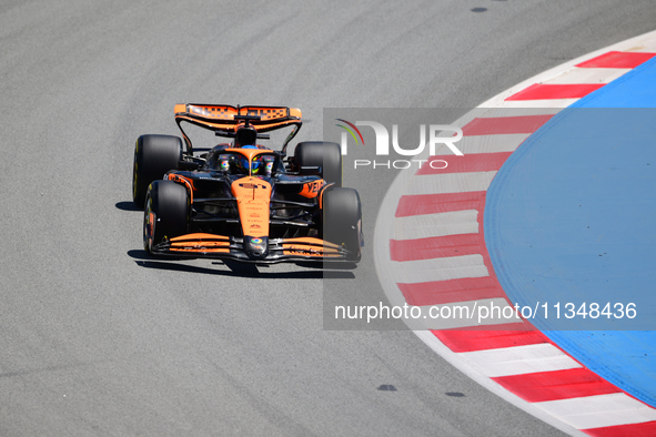 Oscar Piastri of McLaren F1 Team is driving his single-seater during free practice of the Spanish GP, the 10th round of the Formula 1 World...