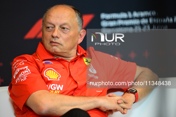 Frederic Vasseur of Scuderia Ferrari is speaking during the official team principal press conference of the Spanish GP, the 10th round of th...