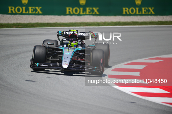 Lewis Hamilton of Mercedes-AMG Petronas F1 Team is driving his single-seater during free practice of the Spanish GP, the 10th round of the F...