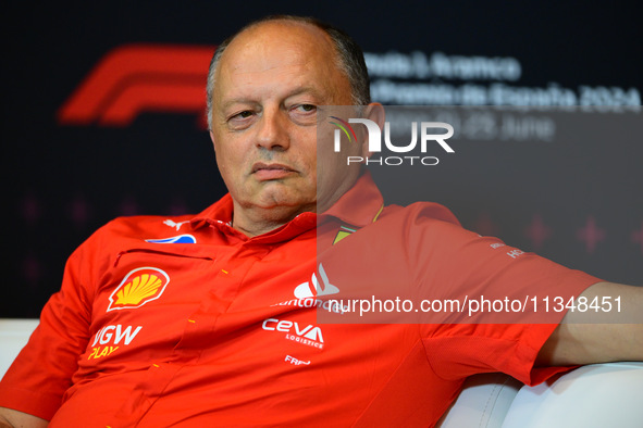 Frederic Vasseur of Scuderia Ferrari is speaking during the official team principal press conference of the Spanish GP, the 10th round of th...