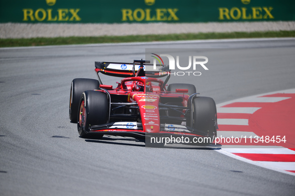 Charles Leclerc of Scuderia Ferrari is driving his single-seater during free practice of the Spanish GP, the 10th round of the Formula 1 Wor...