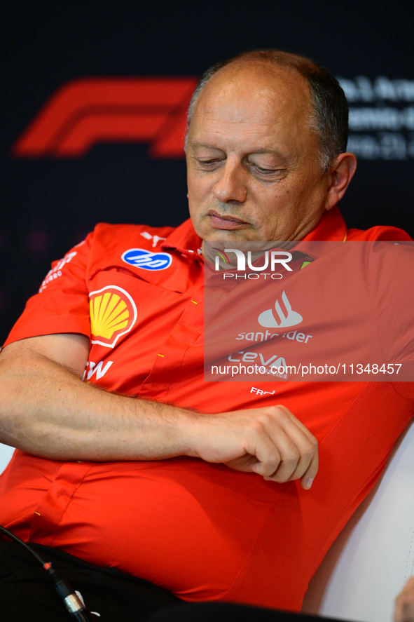 Frederic Vasseur of Scuderia Ferrari is speaking during the official team principal press conference of the Spanish GP, the 10th round of th...