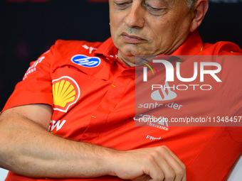 Frederic Vasseur of Scuderia Ferrari is speaking during the official team principal press conference of the Spanish GP, the 10th round of th...