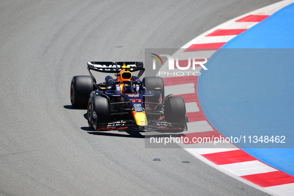 Sergio Perez of Red Bull Racing Honda is driving his single-seater during free practice of the Spanish GP, the 10th round of the Formula 1 W...