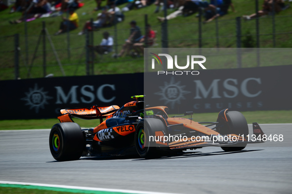 Lando Norris of the McLaren F1 Team is driving his single-seater during free practice of the Spanish GP, the 10th round of the Formula 1 Wor...