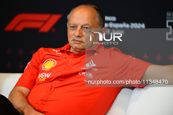 Frederic Vasseur of Scuderia Ferrari is speaking during the official team principal press conference of the Spanish GP, the 10th round of th...