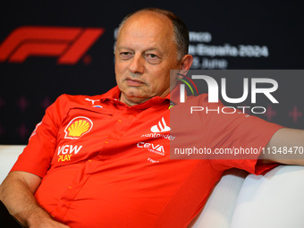 Frederic Vasseur of Scuderia Ferrari is speaking during the official team principal press conference of the Spanish GP, the 10th round of th...