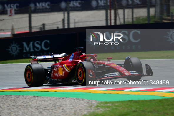 Charles Leclerc of Scuderia Ferrari is driving his single-seater during free practice of the Spanish GP, the 10th round of the Formula 1 Wor...