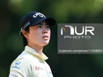 Yuka Saso of Japan looks from the 9th tee during the first round of the KPMG Women's PGA Championship at Sahalee Country Club on Thursday, J...