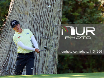 Yuka Saso of Japan chips to the 9th green during the first round of the KPMG Women's PGA Championship at Sahalee Country Club on Thursday, J...