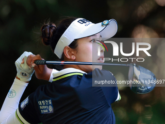 Yealimi Noh  of Concord, California hits from the 16th tee during the first round of the KPMG Women's PGA Championship at Sahalee Country Cl...