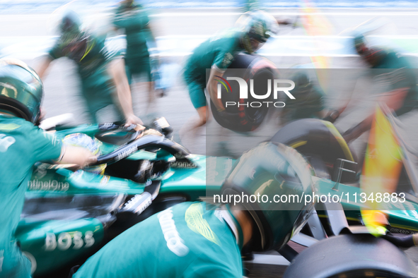 Fernando Alonso of Aston Martin Aramco during second practice ahead of the Formula 1 Spanish Grand Prix at Circuit de Barcelona-Catalunya in...