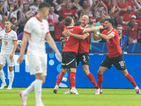 Marcel Sabitzer, Gernot Trauner, Florian Grillitsch are playing during the UEFA Euro 2024 Group D match between Poland v Austria, at the Oly...