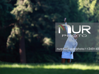 Lexi Thompson of the United States plays her second shot on the 11th hole during Day Two of the KPMG Women's PGA Championship at Sahalee Cou...