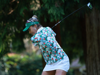 Lexi Thompson of the United States tees off on the 12th hole during Day Two of the KPMG Women's PGA Championship at Sahalee Country Club in...