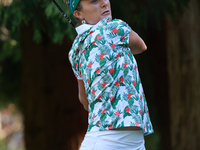 Lexi Thompson of the United States tees off on the 12th hole during Day Two of the KPMG Women's PGA Championship at Sahalee Country Club in...