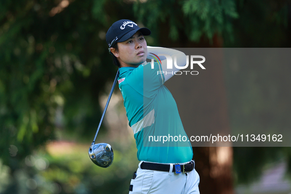 Yuka Saso of Japan tees off on the 12th hole during Day Two of the KPMG Women's PGA Championship at Sahalee Country Club in Sammamish, Washi...