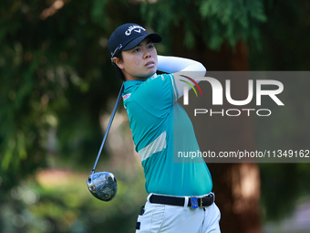 Yuka Saso of Japan tees off on the 12th hole during Day Two of the KPMG Women's PGA Championship at Sahalee Country Club in Sammamish, Washi...