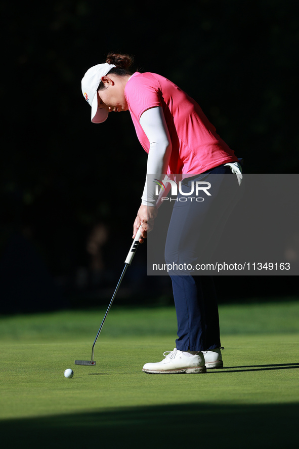 Ariya Jutanugarn of Thailand follows her putt on the 11th green during Day Two of the KPMG Women's PGA Championship at Sahalee Country Club...