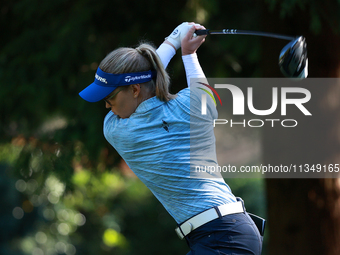 Brooke Henderson of Canada tees off on the 12th hole during Day Two of the KPMG Women's PGA Championship at Sahalee Country Club in Sammamis...