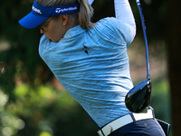 Brooke Henderson of Canada tees off on the 12th hole during Day Two of the KPMG Women's PGA Championship at Sahalee Country Club in Sammamis...