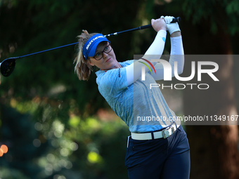 Brooke Henderson of Canada tees off on the 12th hole during Day Two of the KPMG Women's PGA Championship at Sahalee Country Club in Sammamis...