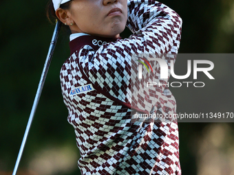 Lydia Ko of New Zealand tees off on the 12th hole during Day Two of the KPMG Women's PGA Championship at Sahalee Country Club in Sammamish,...