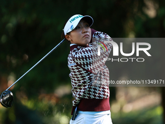 Lydia Ko of New Zealand tees off on the 12th hole during Day Two of the KPMG Women's PGA Championship at Sahalee Country Club in Sammamish,...