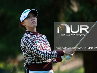 Lydia Ko of New Zealand tees off on the 12th hole during Day Two of the KPMG Women's PGA Championship at Sahalee Country Club in Sammamish,...