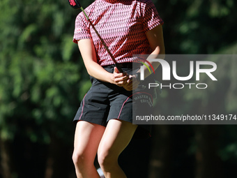 Chisato Iwai of Japan reacts to her putt on the 11th green during Day Two of the KPMG Women's PGA Championship at Sahalee Country Club in Sa...