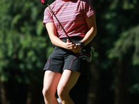 Chisato Iwai of Japan reacts to her putt on the 11th green during Day Two of the KPMG Women's PGA Championship at Sahalee Country Club in Sa...