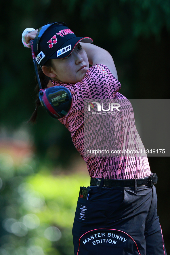 Chisato Iwai of Japan tees off on the 12th hole during Day Two of the KPMG Women's PGA Championship at Sahalee Country Club in Sammamish, Wa...