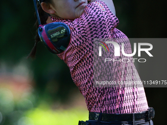 Chisato Iwai of Japan tees off on the 12th hole during Day Two of the KPMG Women's PGA Championship at Sahalee Country Club in Sammamish, Wa...