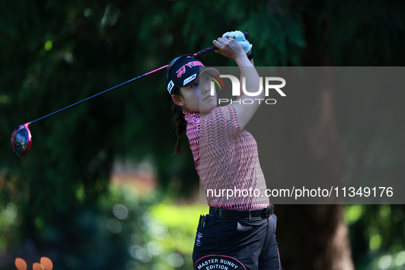 Chisato Iwai of Japan tees off on the 12th hole during Day Two of the KPMG Women's PGA Championship at Sahalee Country Club in Sammamish, Wa...