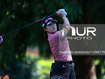 Chisato Iwai of Japan tees off on the 12th hole during Day Two of the KPMG Women's PGA Championship at Sahalee Country Club in Sammamish, Wa...