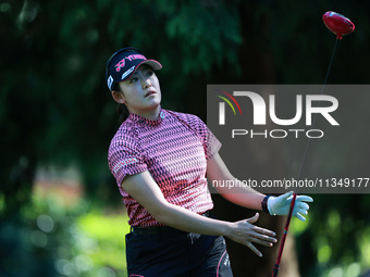 Chisato Iwai of Japan tees off on the 12th hole during Day Two of the KPMG Women's PGA Championship at Sahalee Country Club in Sammamish, Wa...