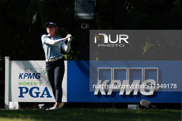 Brooke Henderson of Canada tees off on the 14th hole during Day Two of the KPMG Women's PGA Championship at Sahalee Country Club in Sammamis...